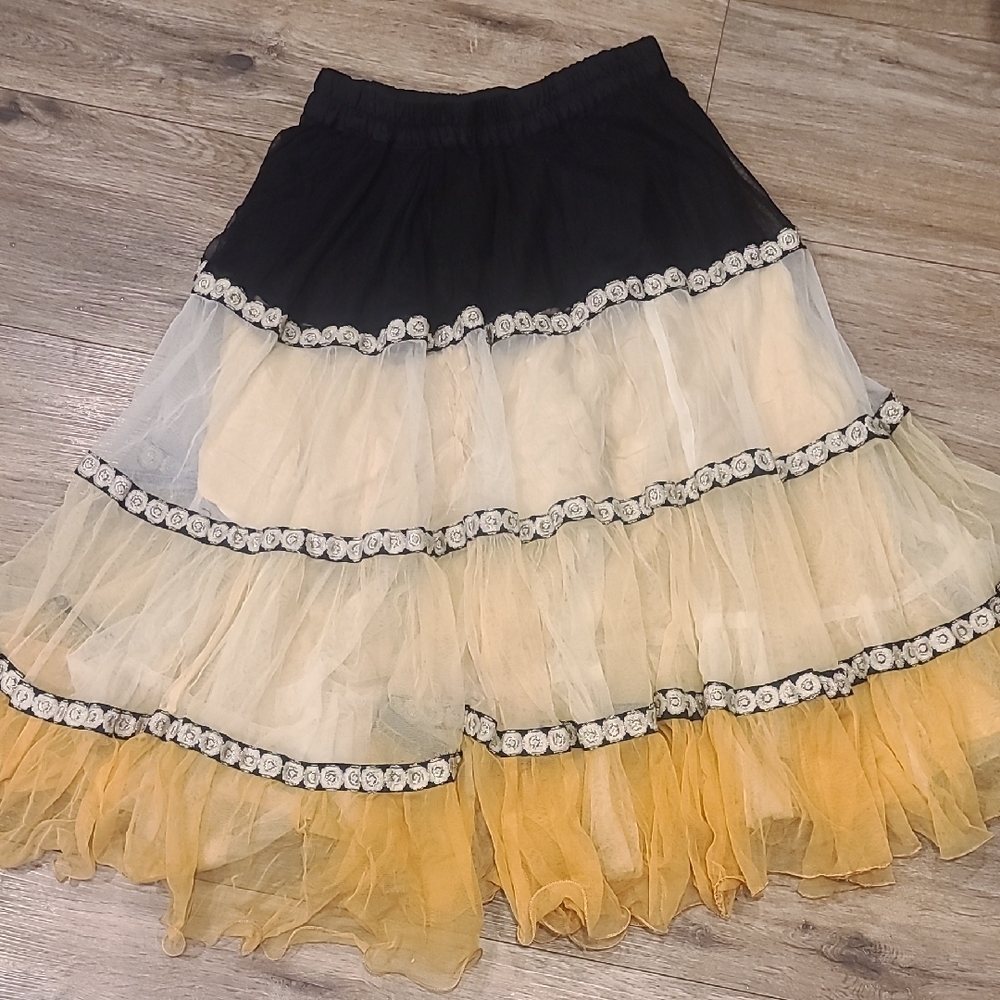 Black and Yellow Tiered Tulle Skirt